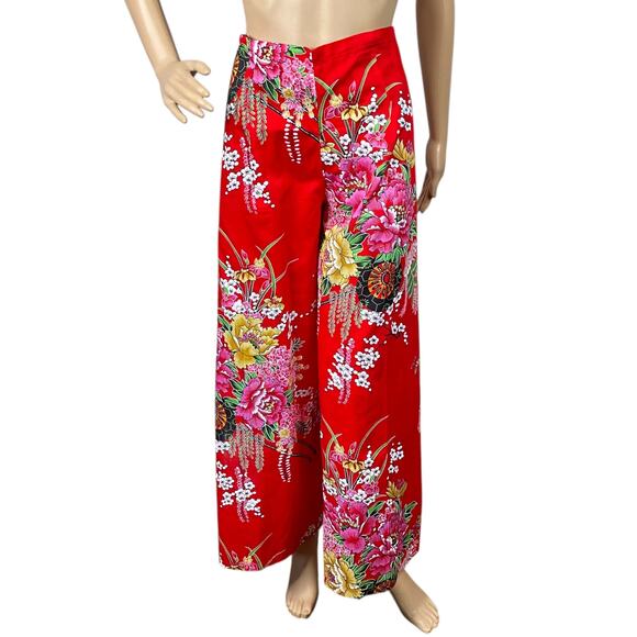 NEW Tangyi Chinese Red Floral Print Reversible Kimono Top + Pants SZ S/M - Picture 3 of 16